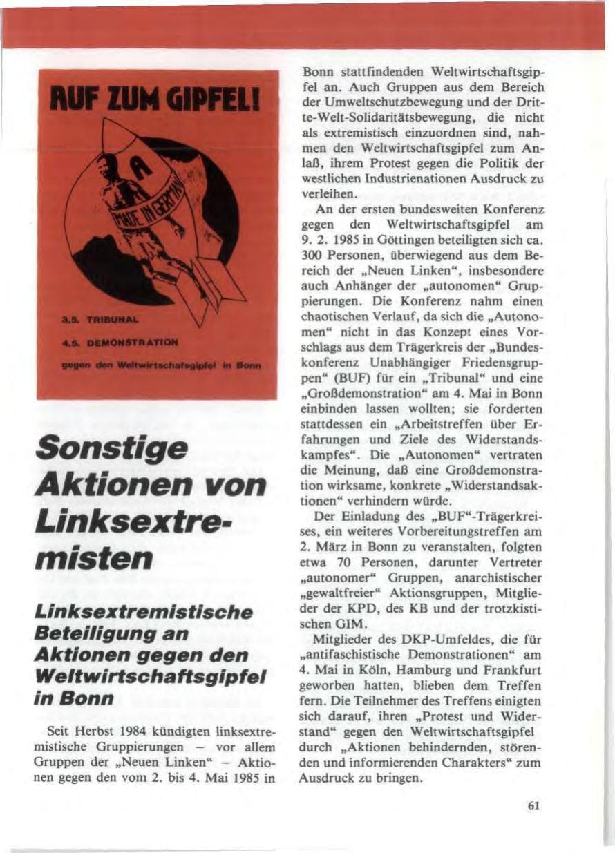 Seite 65 des Verfassungsschutzbericht 1985 Niedersachsen