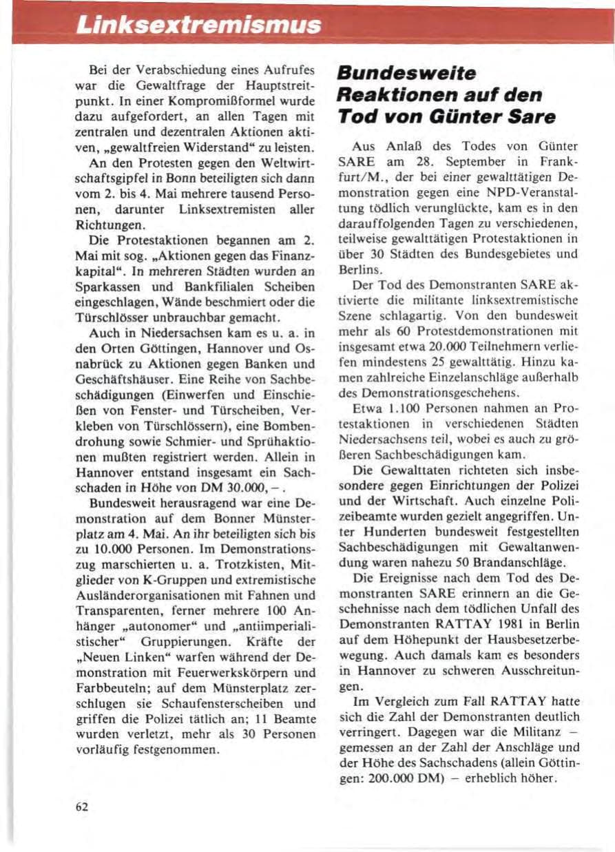 Seite 66 des Verfassungsschutzbericht 1985 Niedersachsen