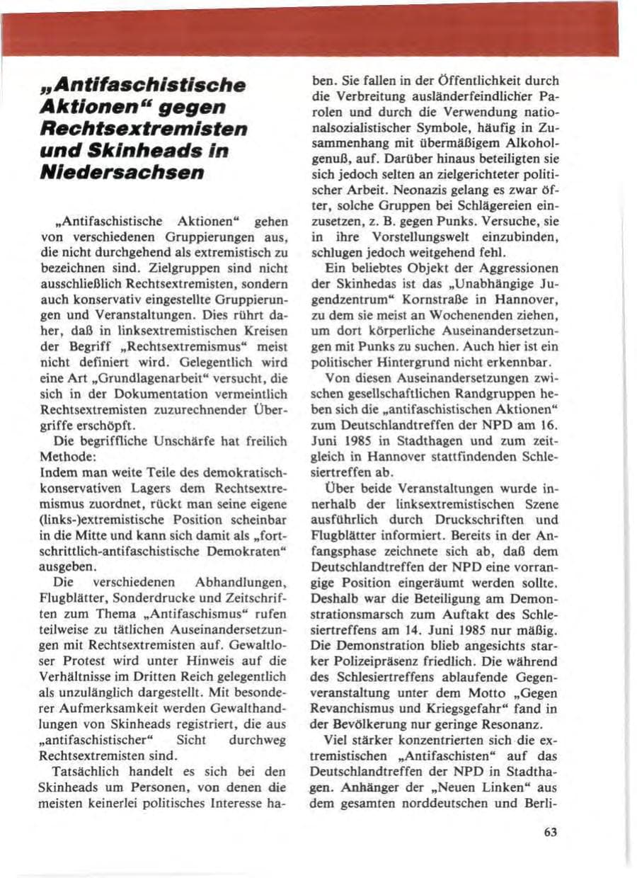 Seite 67 des Verfassungsschutzbericht 1985 Niedersachsen