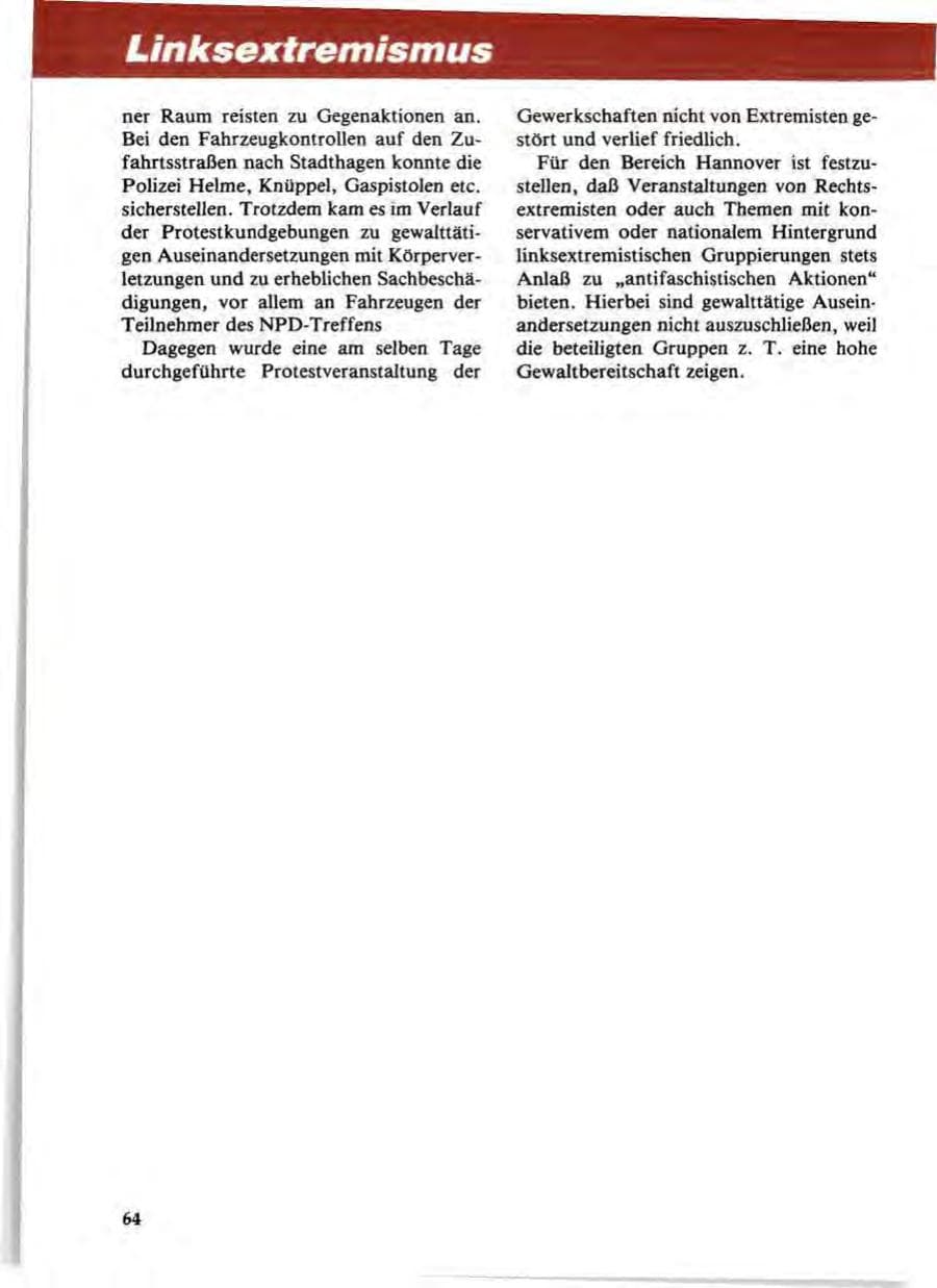 Seite 68 des Verfassungsschutzbericht 1985 Niedersachsen