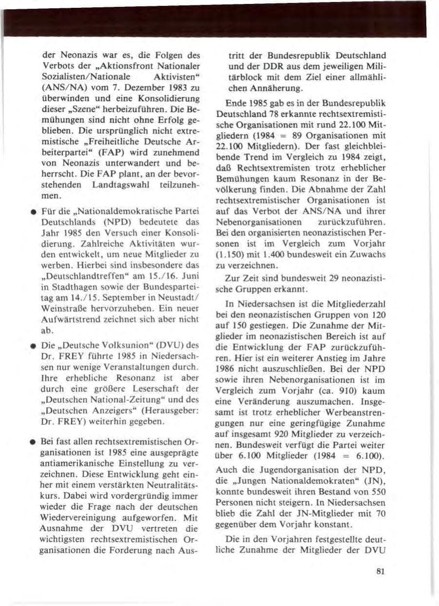 Seite 85 des Verfassungsschutzbericht 1985 Niedersachsen
