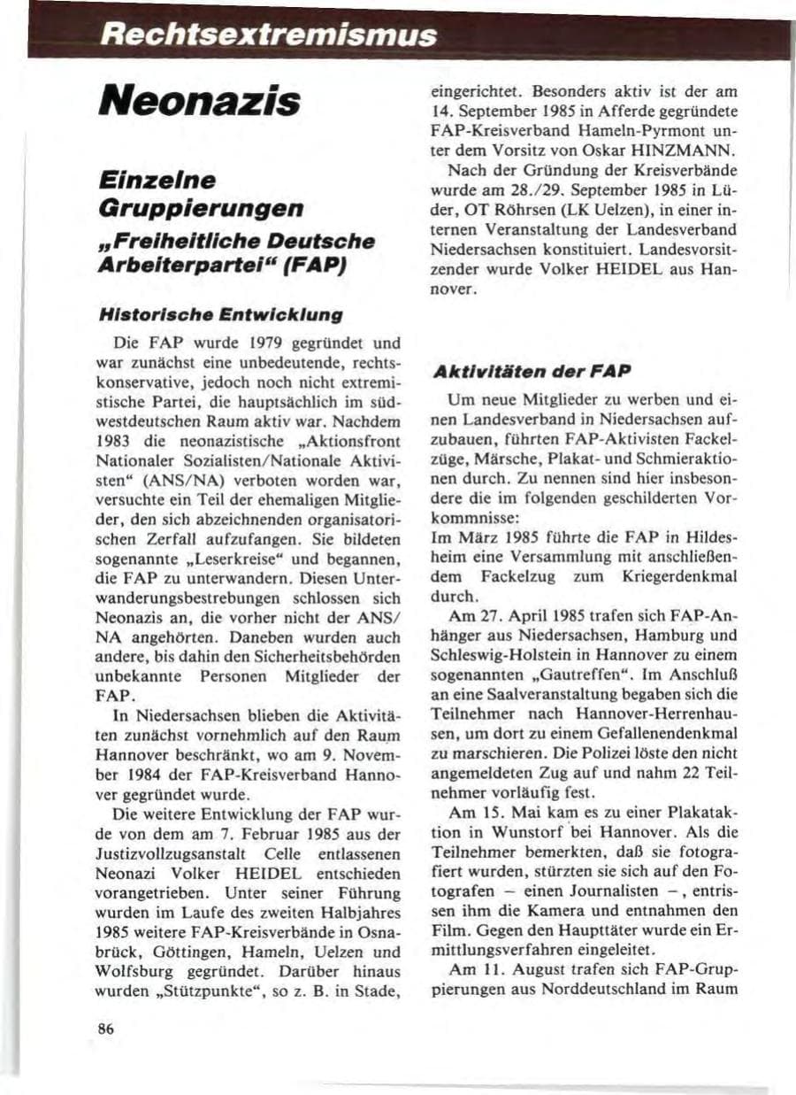 Seite 90 des Verfassungsschutzbericht 1985 Niedersachsen