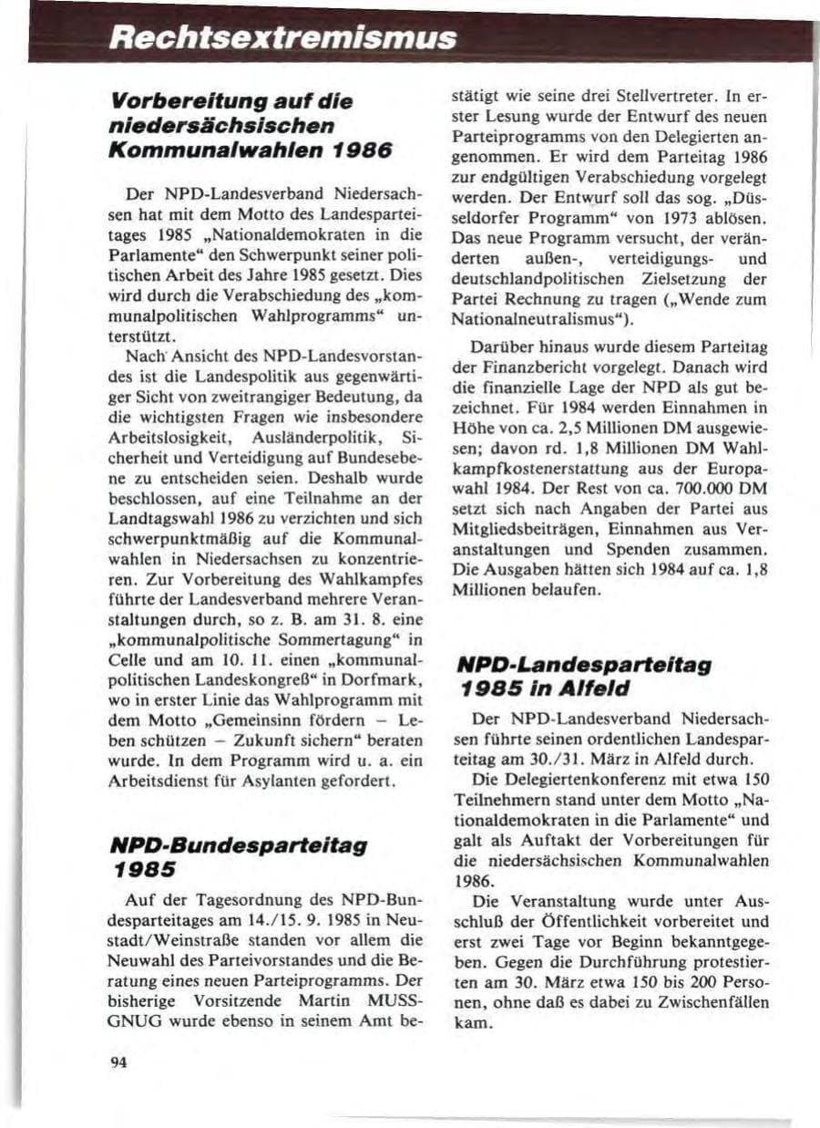 Seite 98 des Verfassungsschutzbericht 1985 Niedersachsen