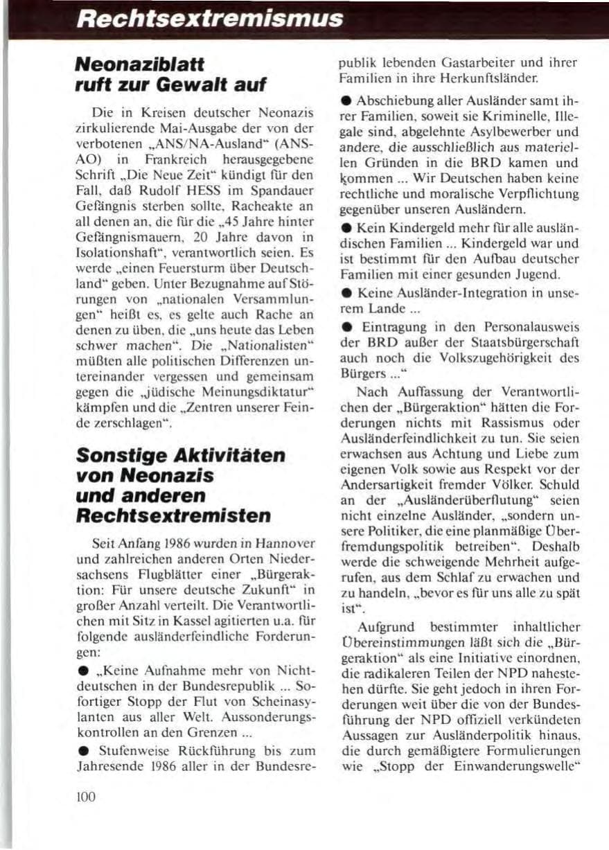 Seite 104 des Verfassungsschutzbericht 1986 Niedersachsen
