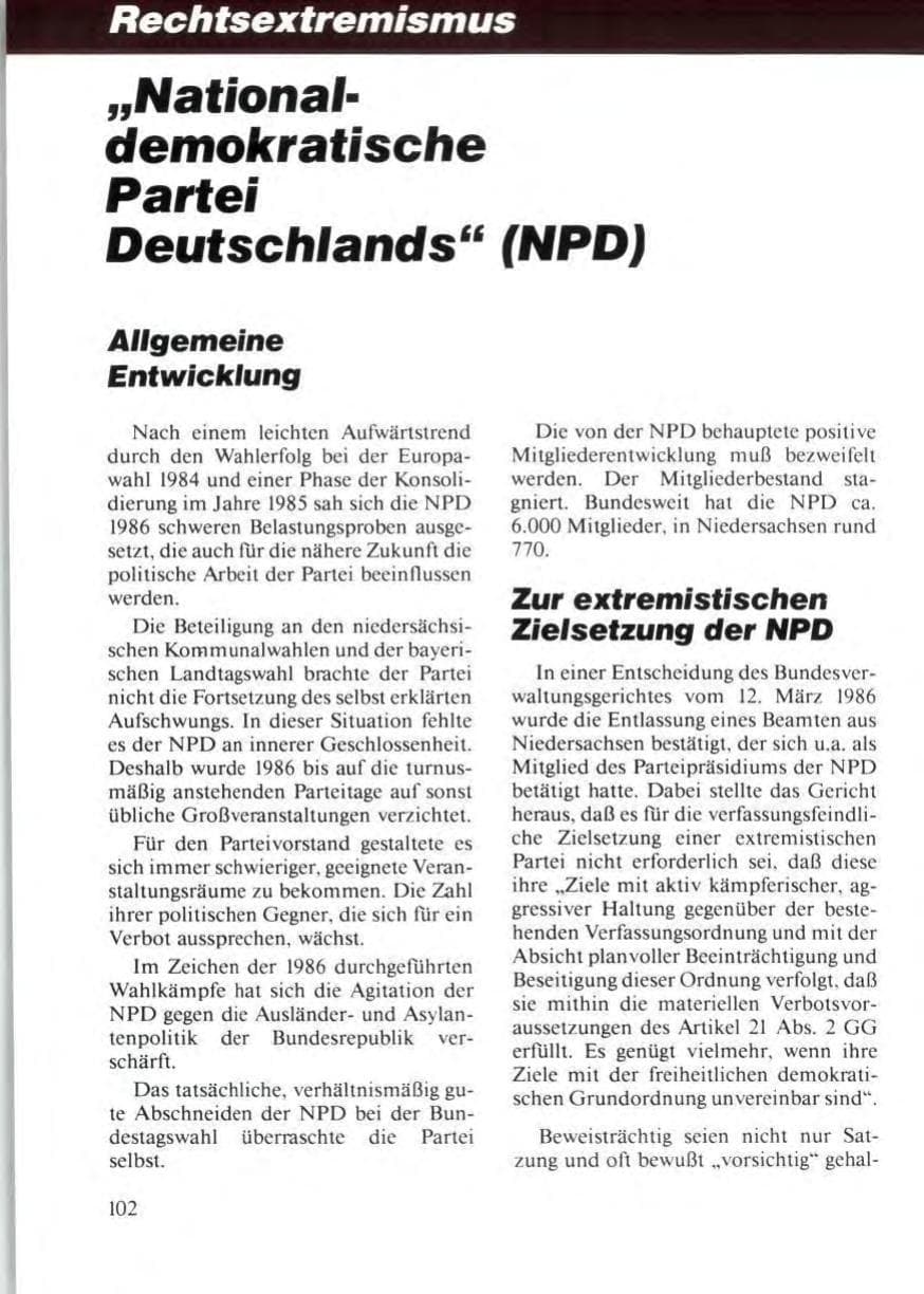 Seite 106 des Verfassungsschutzbericht 1986 Niedersachsen