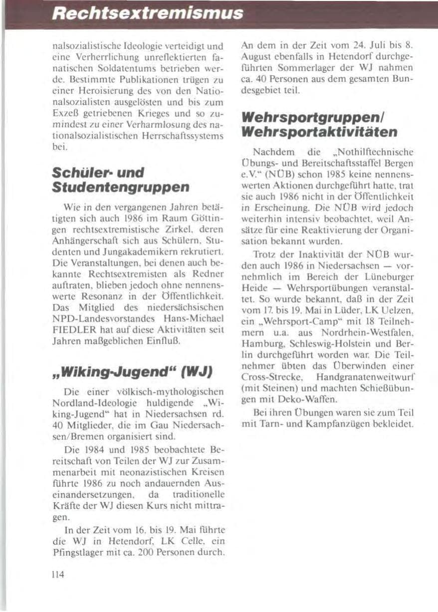 Seite 118 des Verfassungsschutzbericht 1986 Niedersachsen