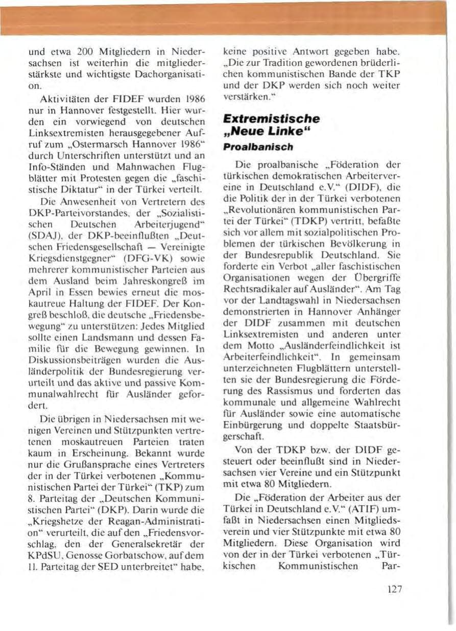 Seite 131 des Verfassungsschutzbericht 1986 Niedersachsen