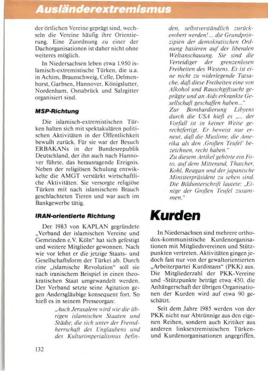 Seite 136 des Verfassungsschutzbericht 1986 Niedersachsen