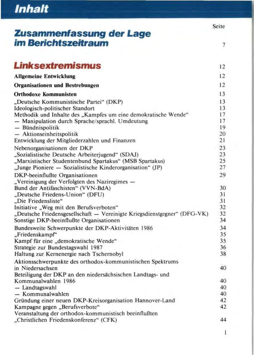 Seite 5 des Verfassungsschutzbericht 1986 Niedersachsen
