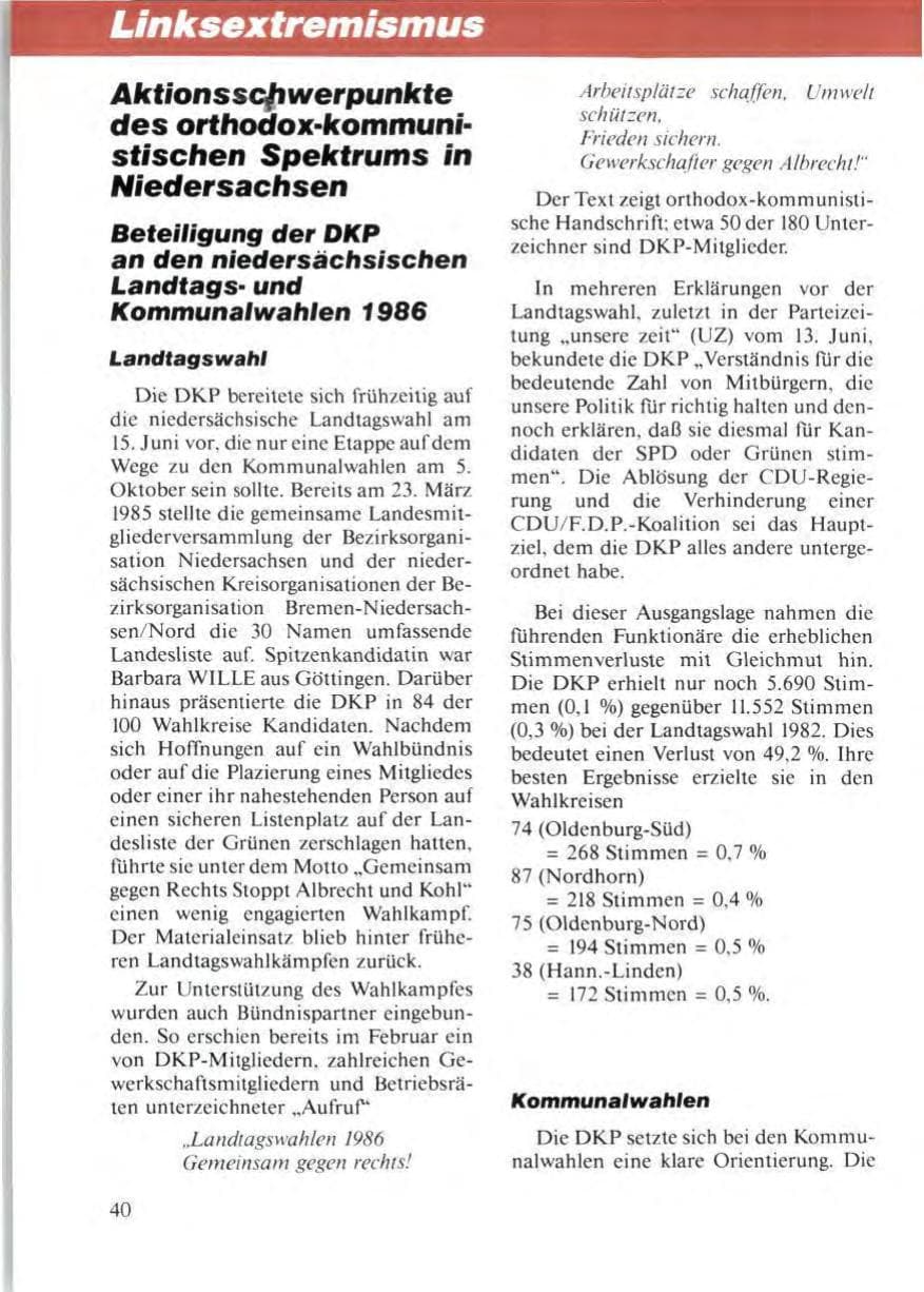 Seite 44 des Verfassungsschutzbericht 1986 Niedersachsen