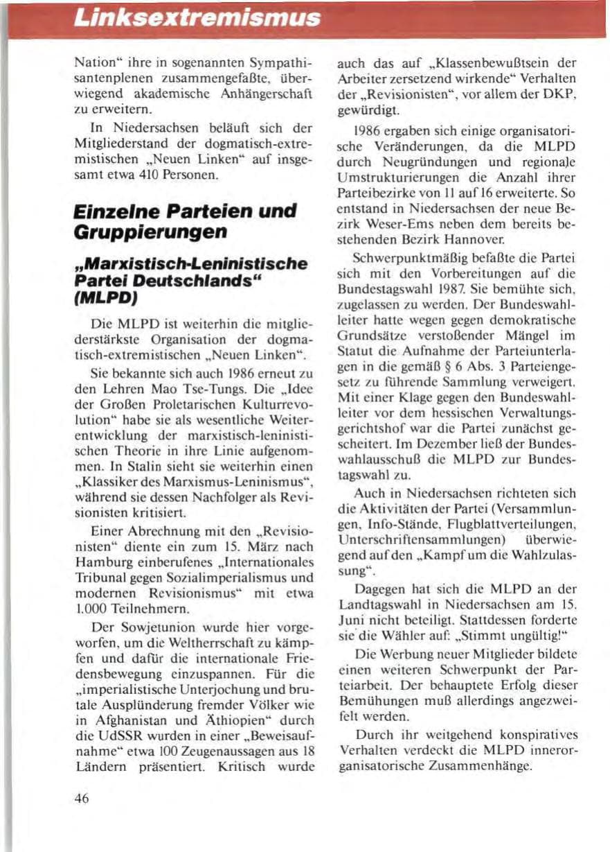 Seite 50 des Verfassungsschutzbericht 1986 Niedersachsen