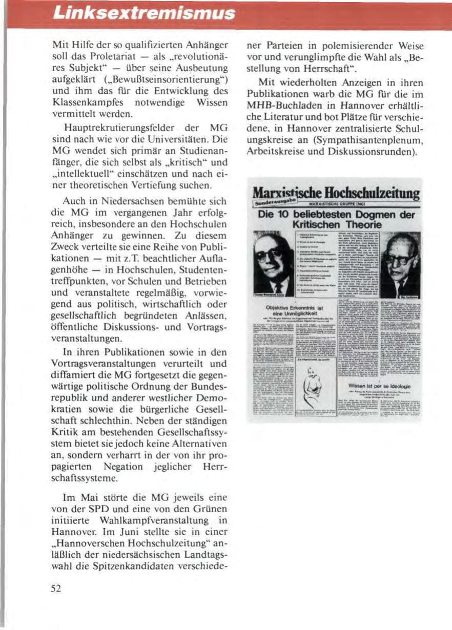 Seite 56 des Verfassungsschutzbericht 1986 Niedersachsen