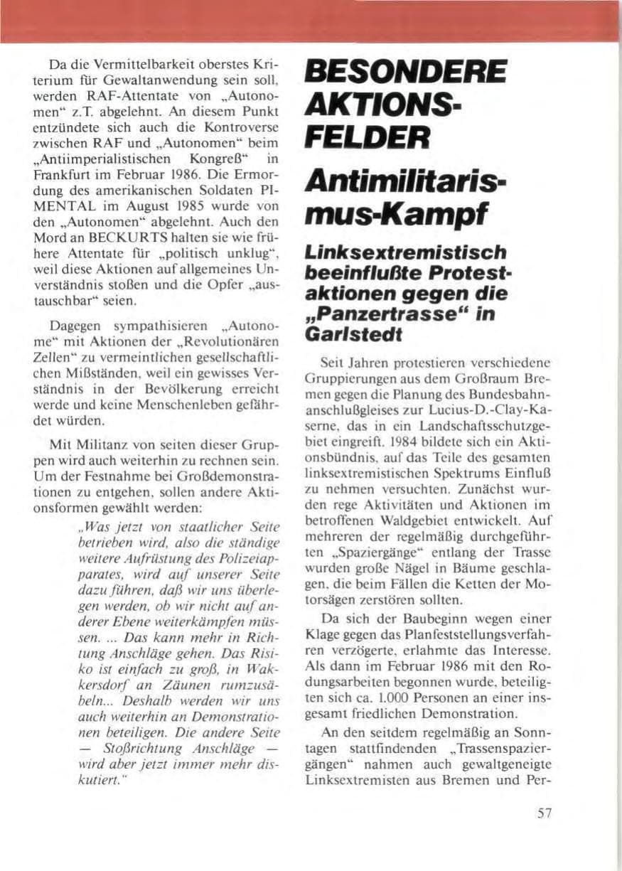 Seite 61 des Verfassungsschutzbericht 1986 Niedersachsen
