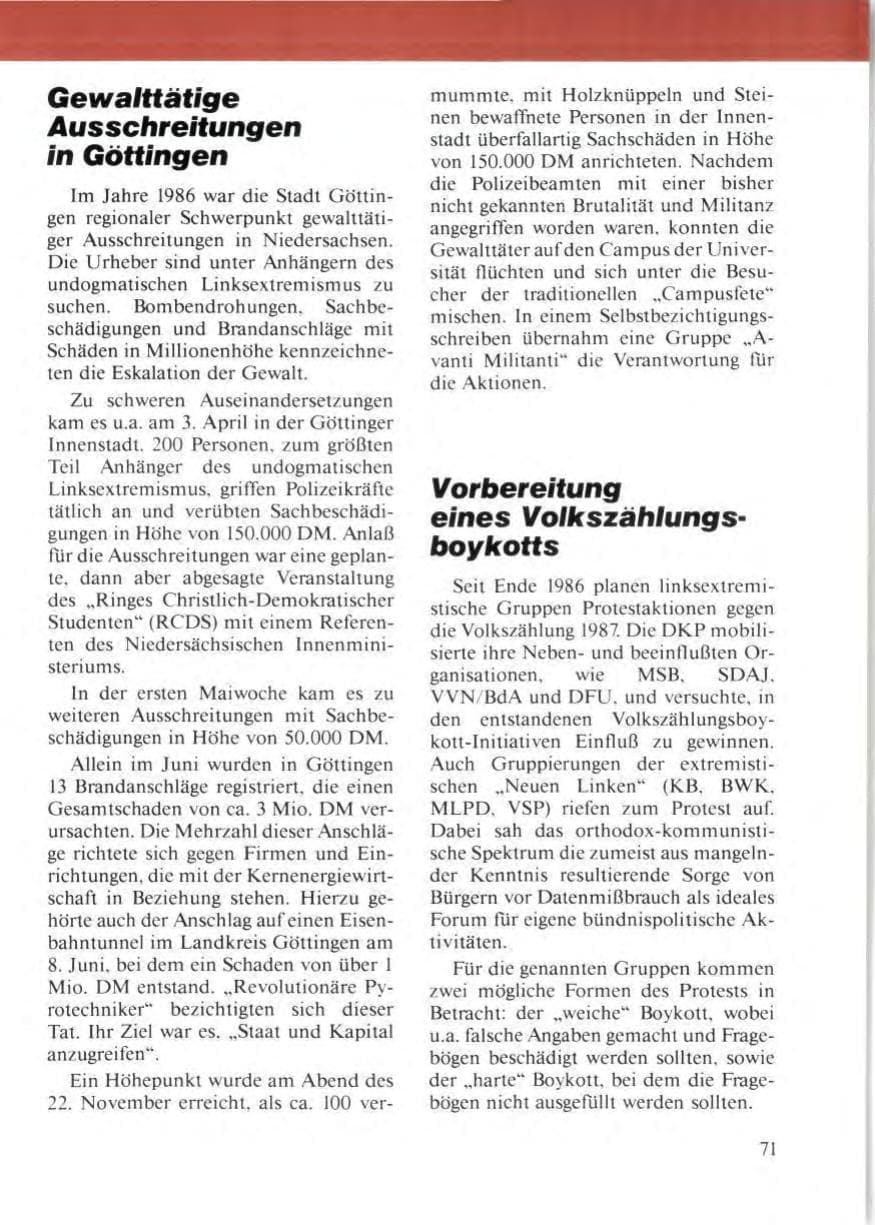 Seite 75 des Verfassungsschutzbericht 1986 Niedersachsen
