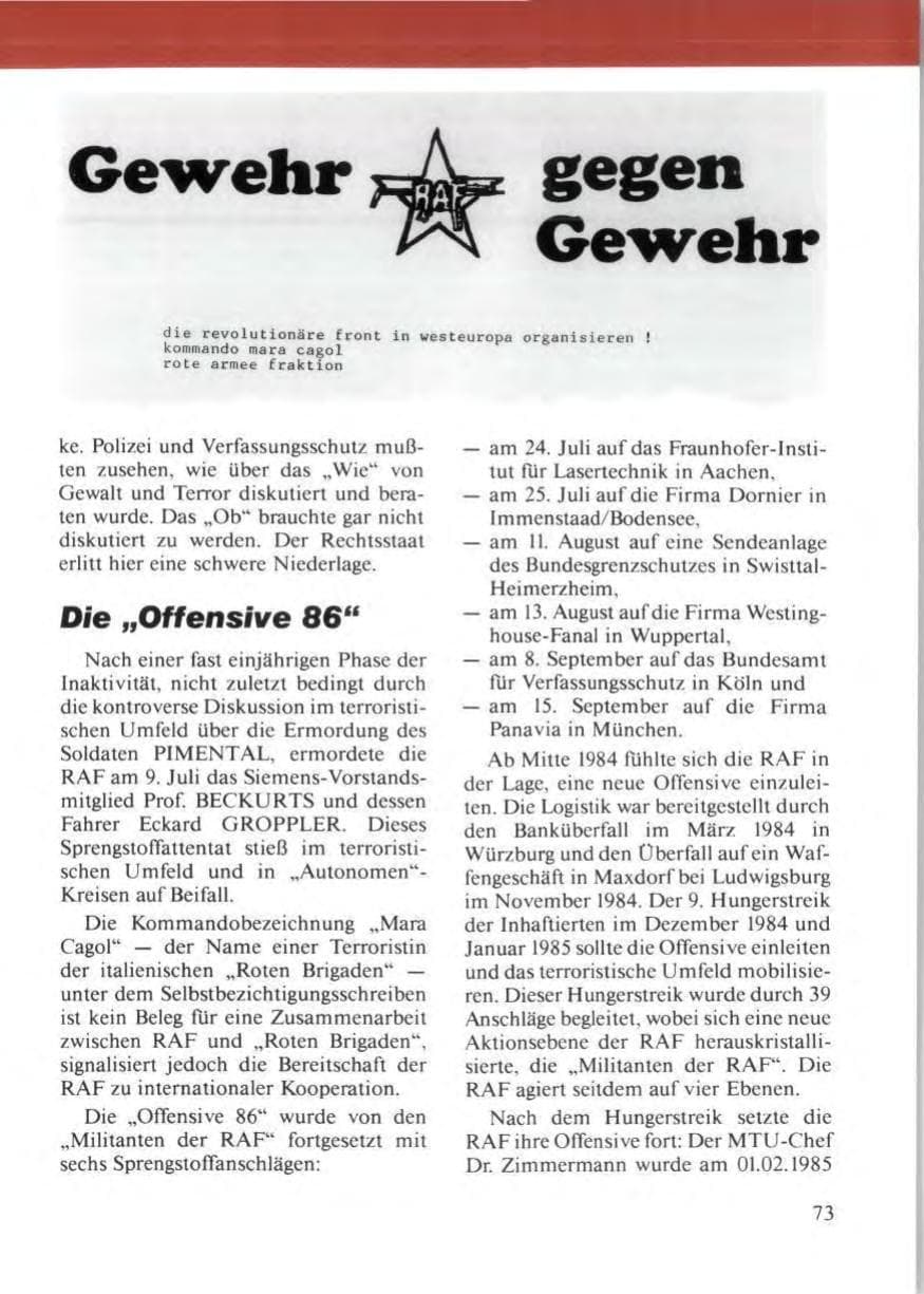 Seite 77 des Verfassungsschutzbericht 1986 Niedersachsen