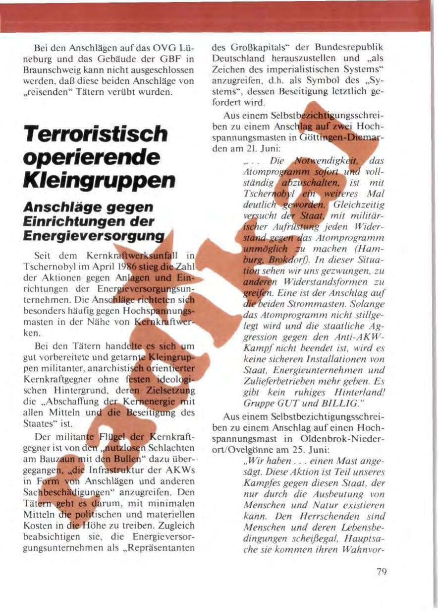 Seite 83 des Verfassungsschutzbericht 1986 Niedersachsen