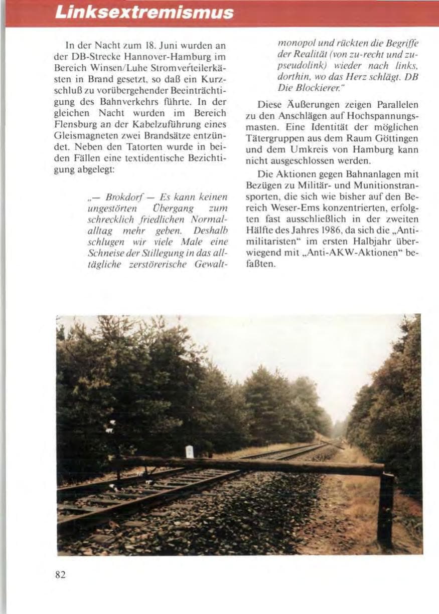 Seite 86 des Verfassungsschutzbericht 1986 Niedersachsen
