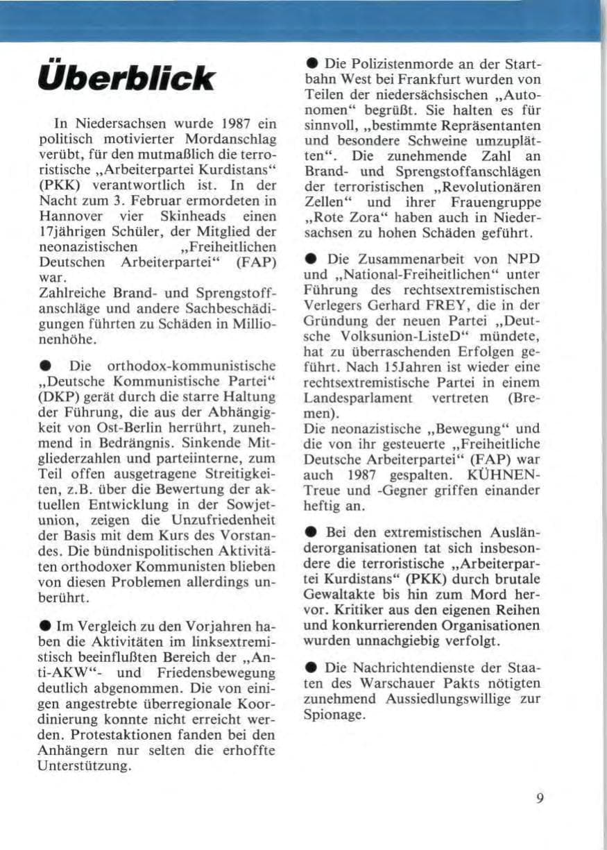 Seite 11 des Verfassungsschutzbericht 1987 Niedersachsen