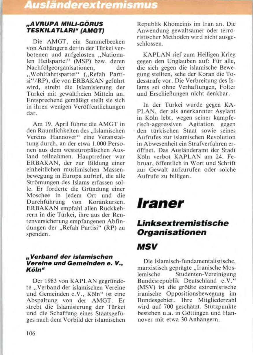 Seite 108 des Verfassungsschutzbericht 1987 Niedersachsen