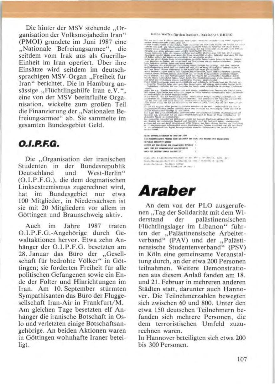 Seite 109 des Verfassungsschutzbericht 1987 Niedersachsen