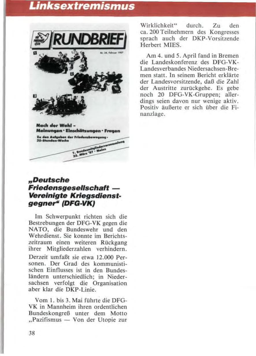 Seite 40 des Verfassungsschutzbericht 1987 Niedersachsen