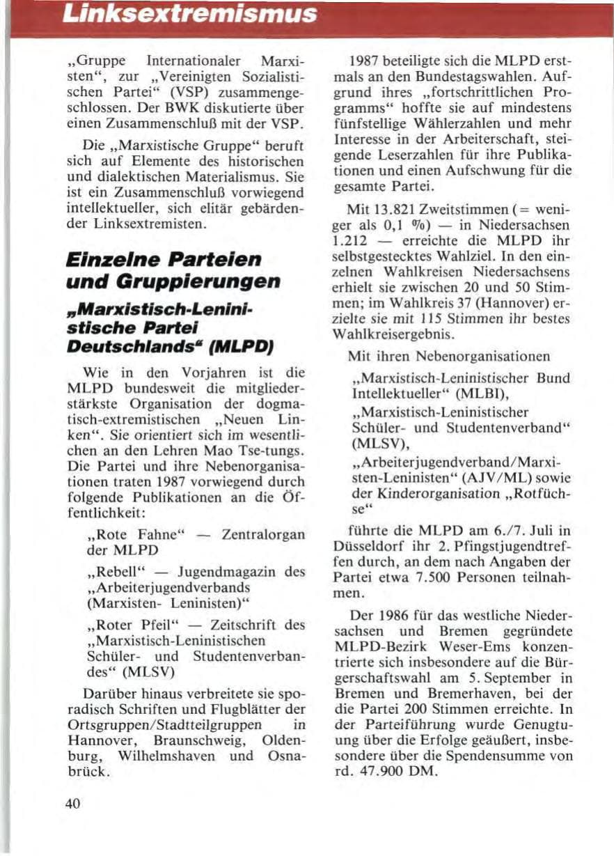 Seite 42 des Verfassungsschutzbericht 1987 Niedersachsen