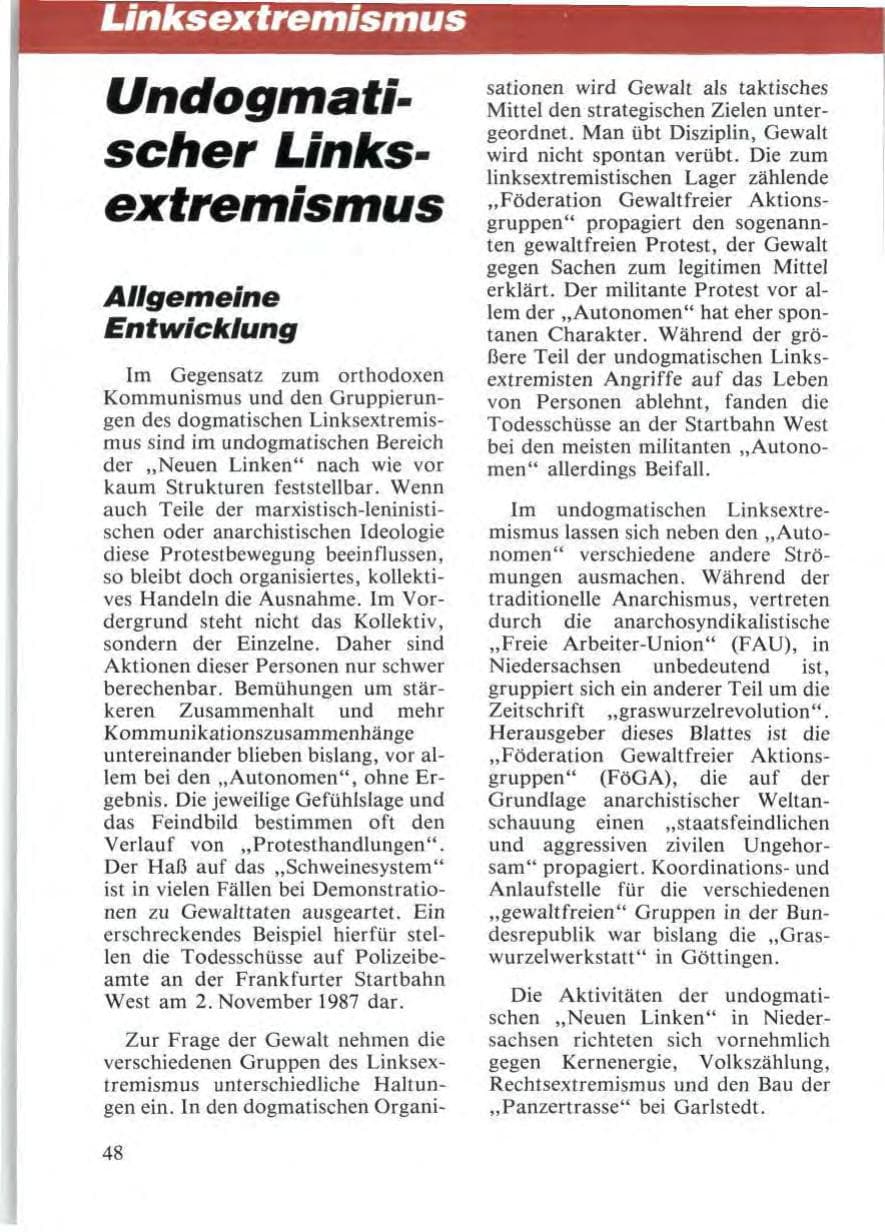 Seite 50 des Verfassungsschutzbericht 1987 Niedersachsen