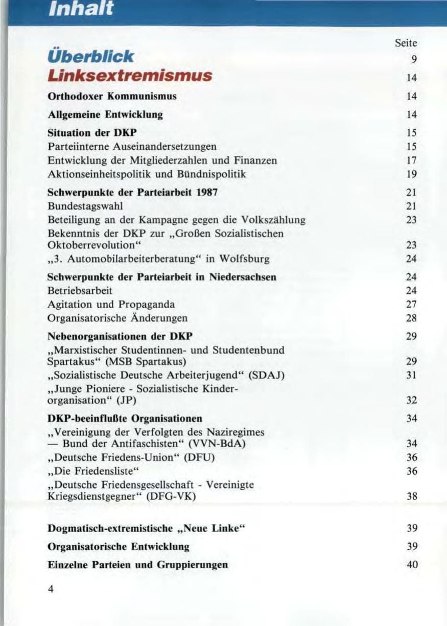 Seite 6 des Verfassungsschutzbericht 1987 Niedersachsen