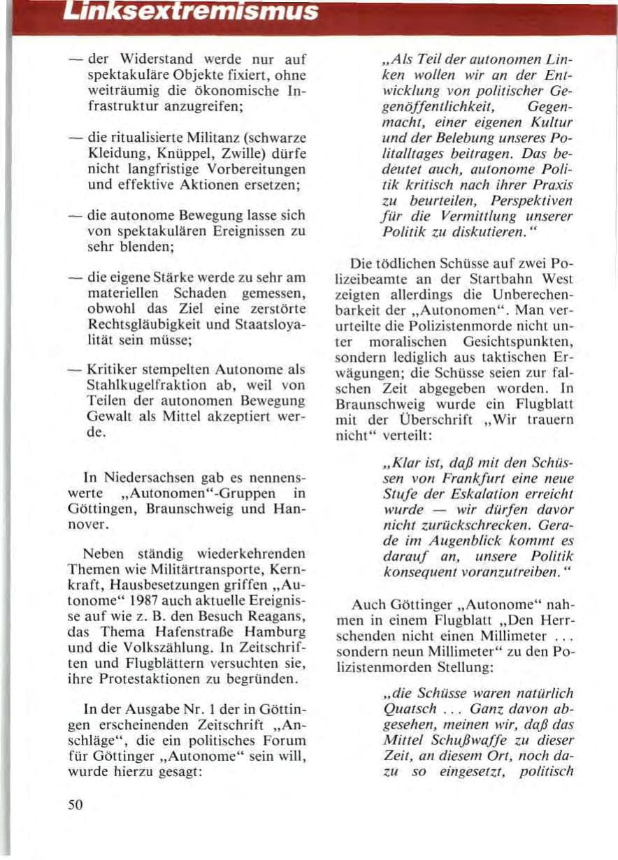 Seite 52 des Verfassungsschutzbericht 1987 Niedersachsen
