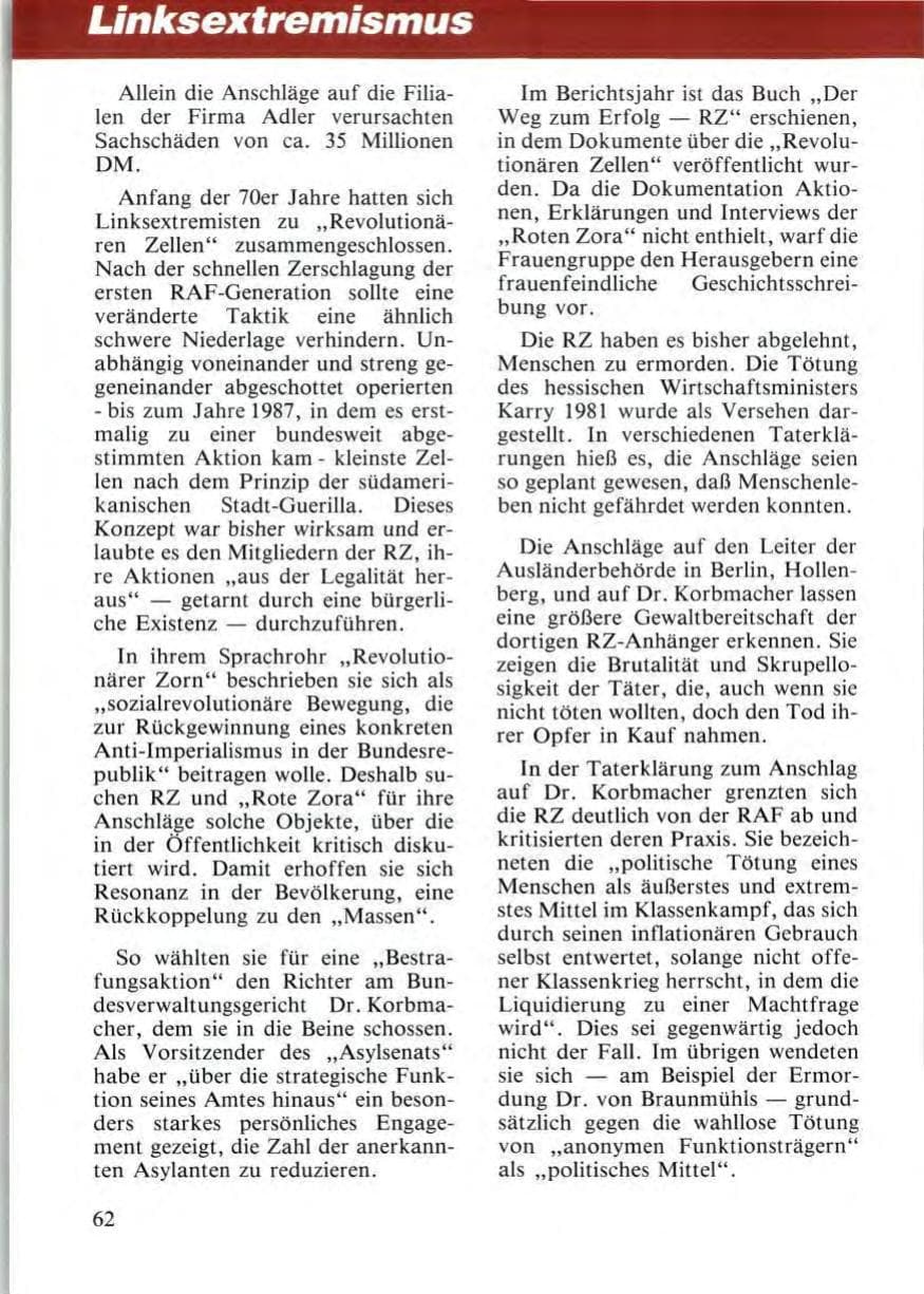 Seite 64 des Verfassungsschutzbericht 1987 Niedersachsen