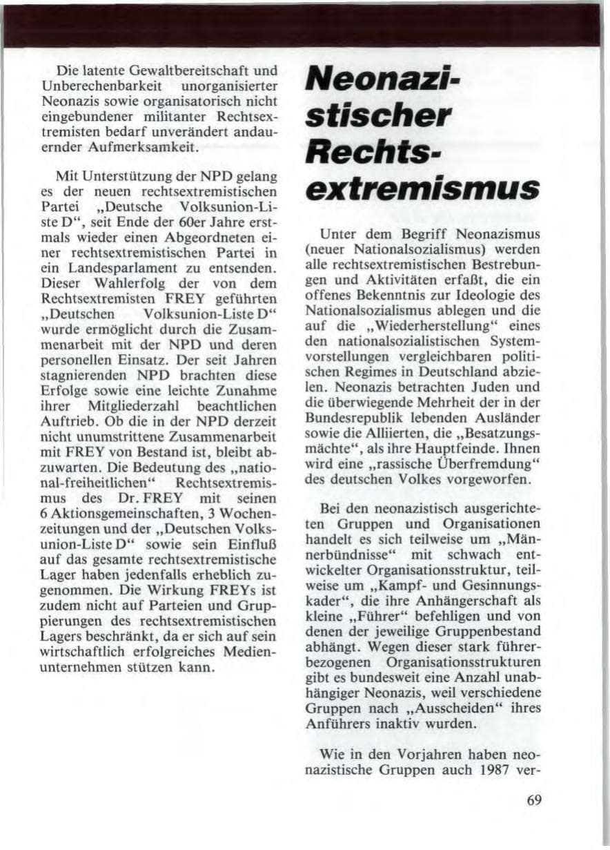 Seite 71 des Verfassungsschutzbericht 1987 Niedersachsen
