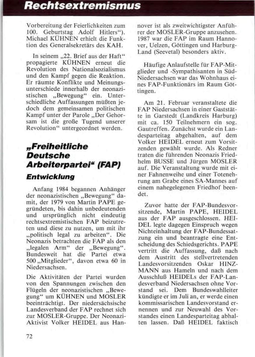 Seite 74 des Verfassungsschutzbericht 1987 Niedersachsen