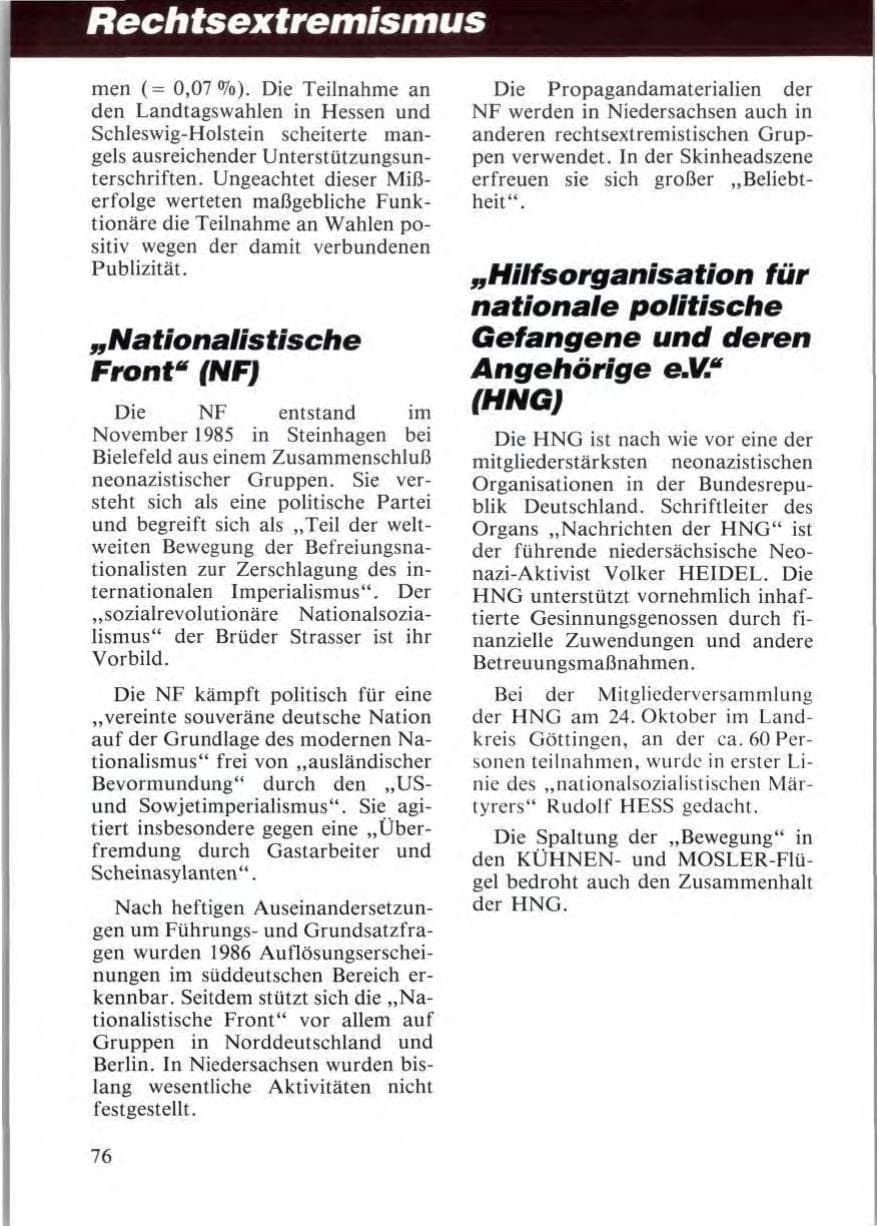 Seite 78 des Verfassungsschutzbericht 1987 Niedersachsen