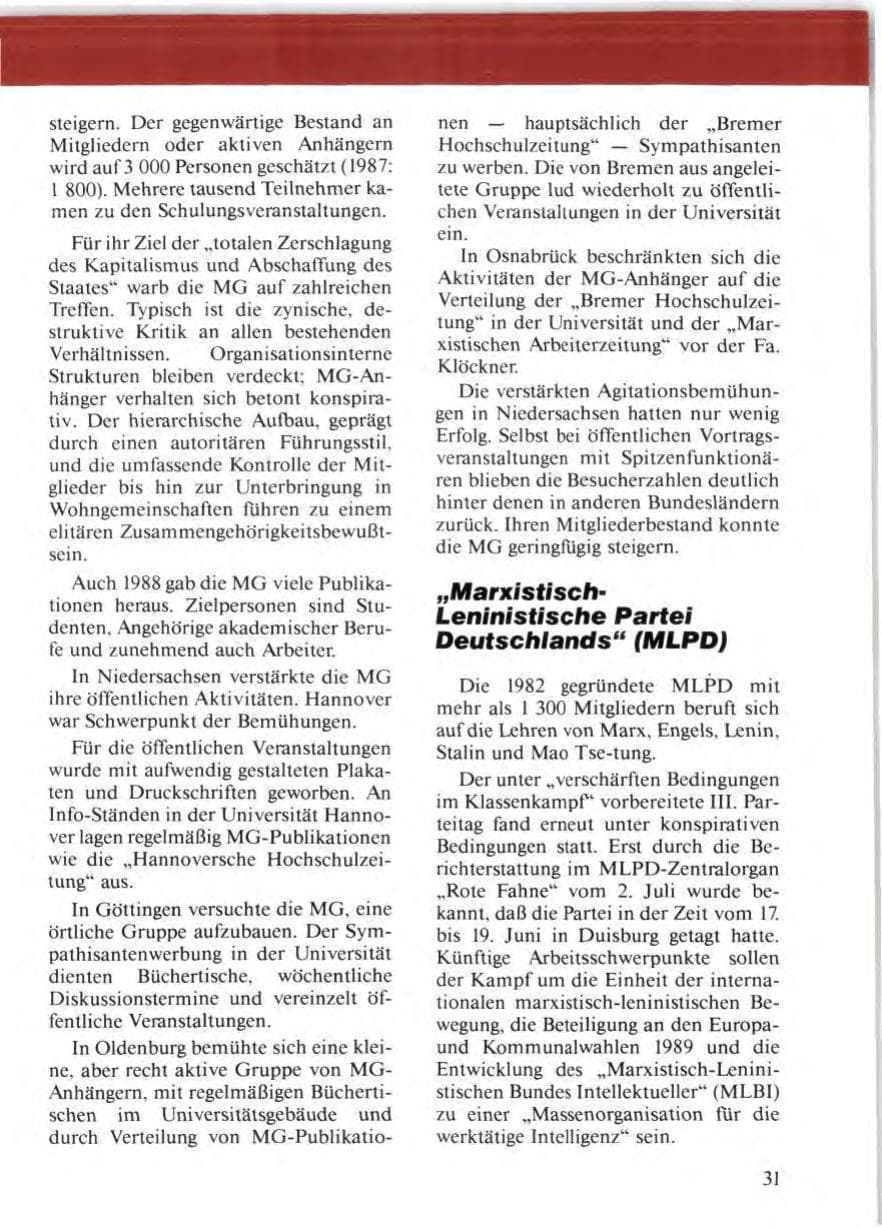 Seite 33 des Verfassungsschutzbericht 1988 Niedersachsen