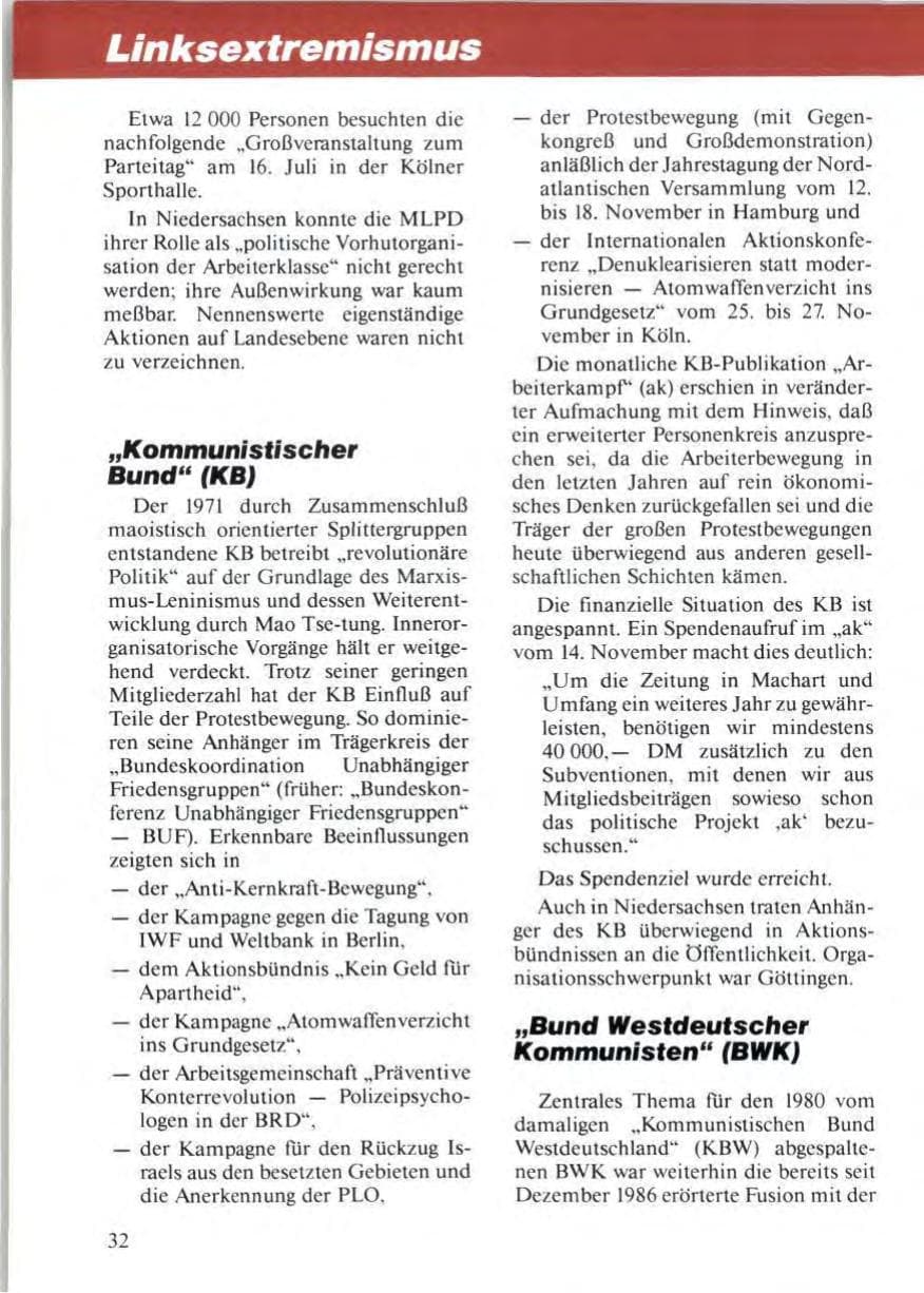 Seite 34 des Verfassungsschutzbericht 1988 Niedersachsen