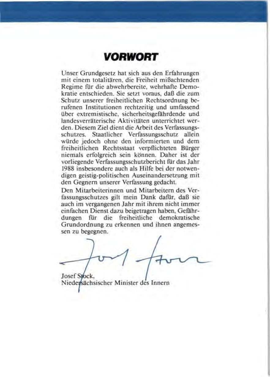 Seite 5 des Verfassungsschutzbericht 1988 Niedersachsen