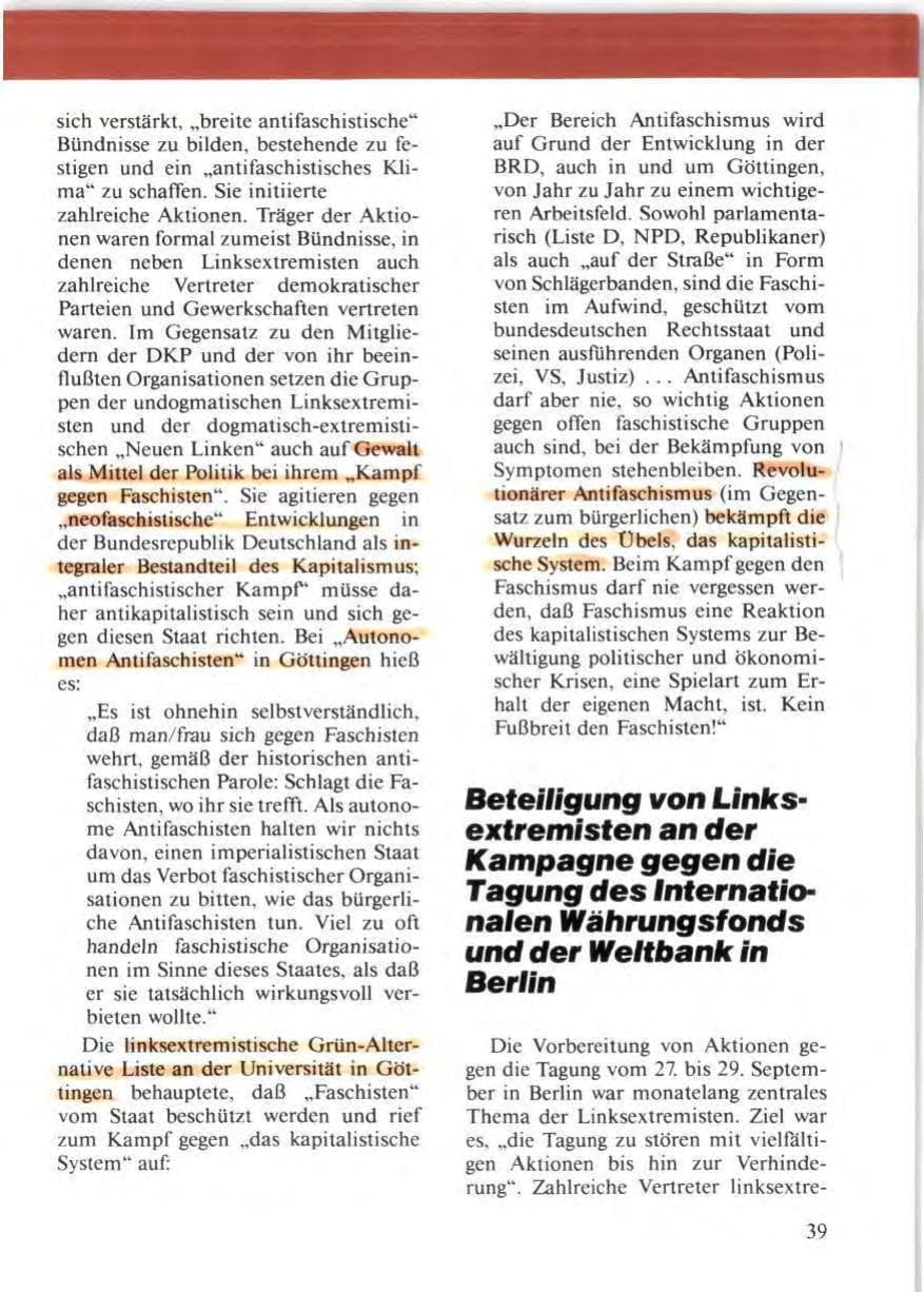 Seite 41 des Verfassungsschutzbericht 1988 Niedersachsen