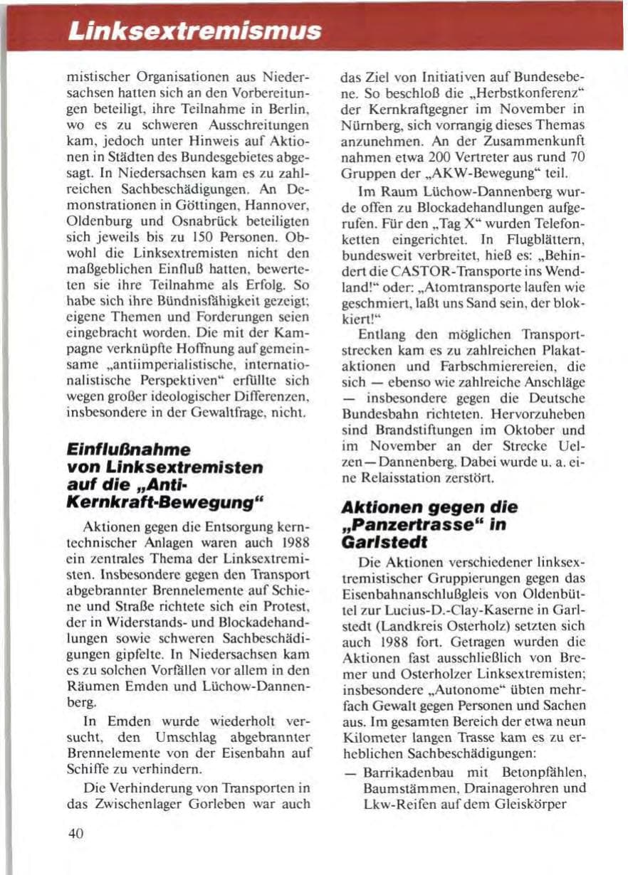 Seite 42 des Verfassungsschutzbericht 1988 Niedersachsen