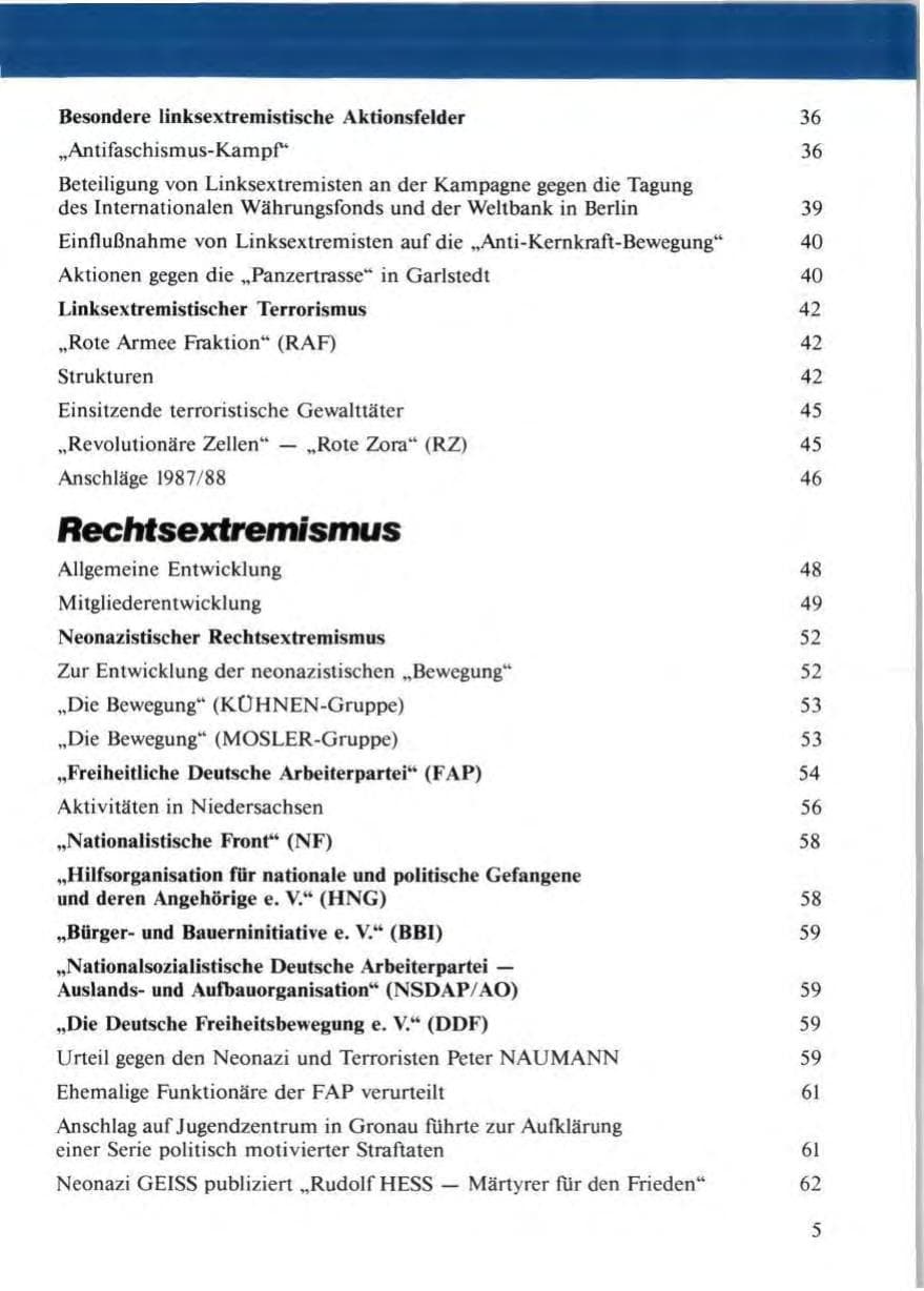 Seite 7 des Verfassungsschutzbericht 1988 Niedersachsen