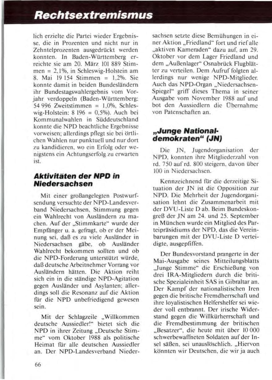 Seite 68 des Verfassungsschutzbericht 1988 Niedersachsen