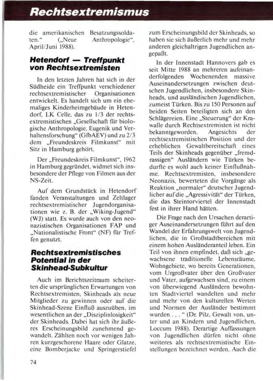 Seite 76 des Verfassungsschutzbericht 1988 Niedersachsen
