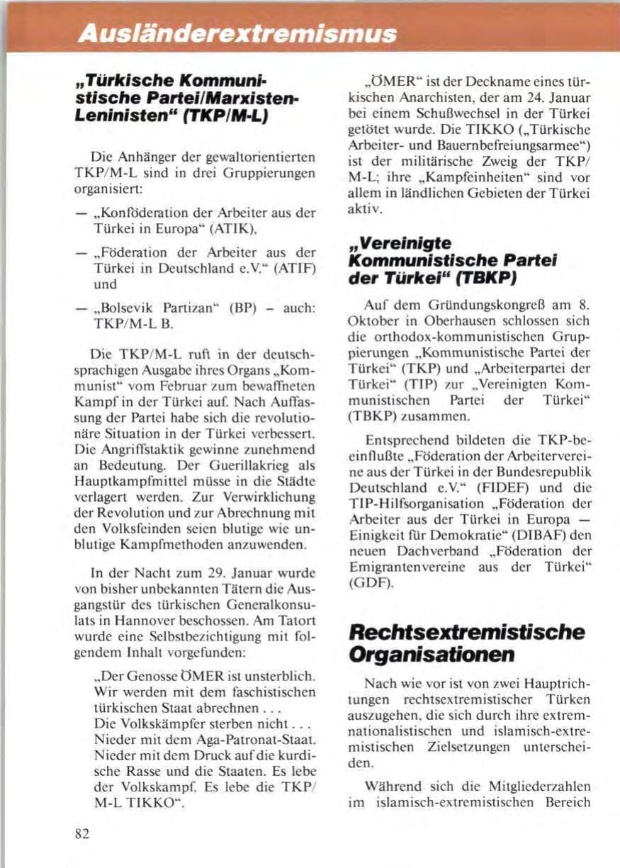 Seite 84 des Verfassungsschutzbericht 1988 Niedersachsen