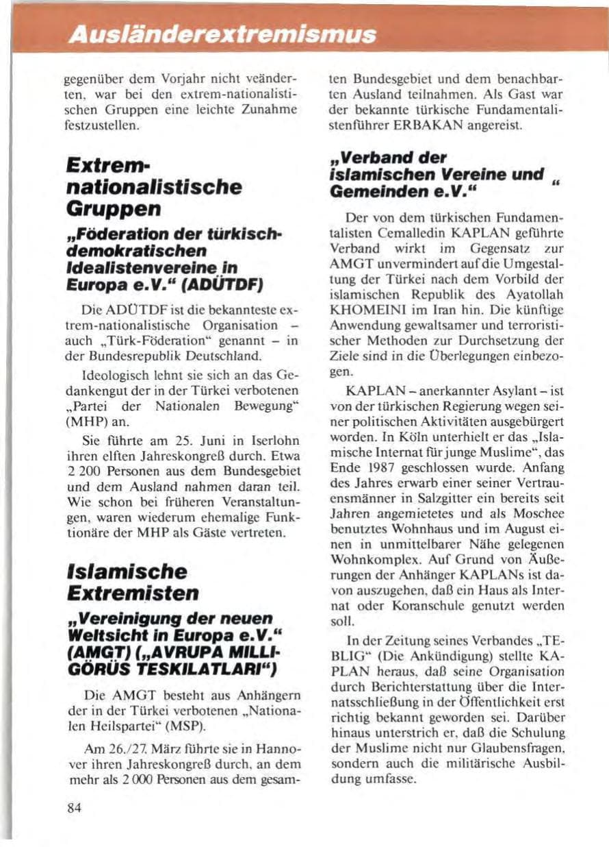 Seite 86 des Verfassungsschutzbericht 1988 Niedersachsen