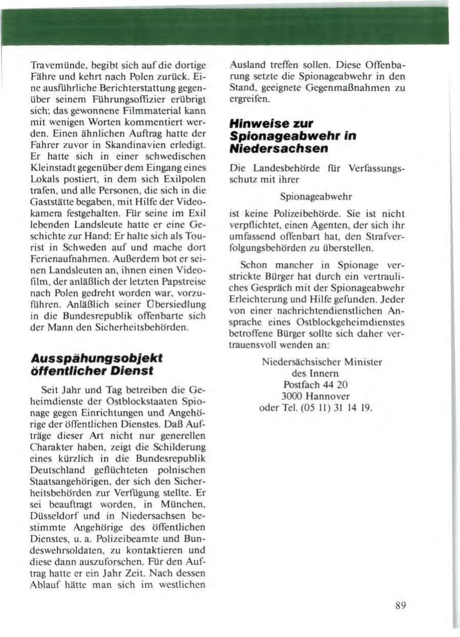 Seite 91 des Verfassungsschutzbericht 1988 Niedersachsen