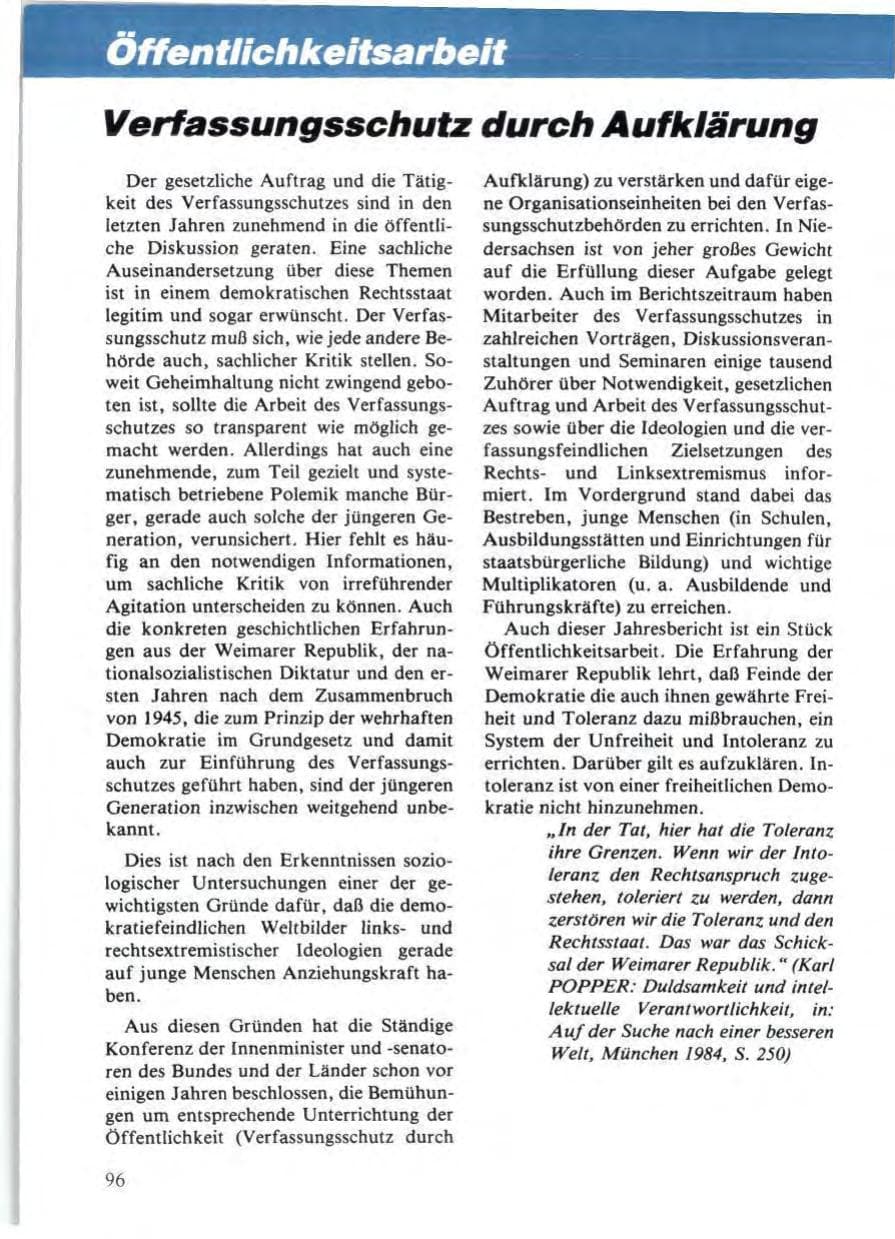 Seite 98 des Verfassungsschutzbericht 1988 Niedersachsen