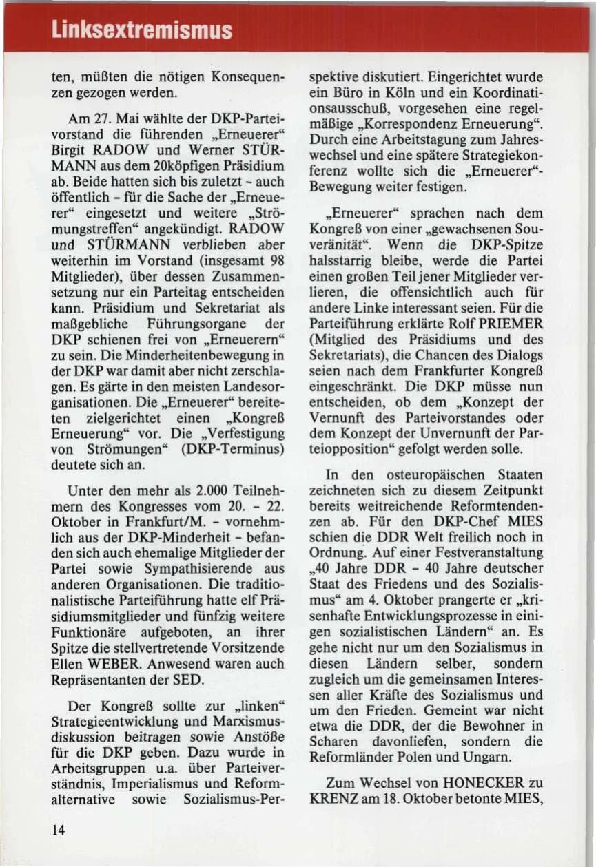Seite 14 des Verfassungsschutzbericht 1989 Niedersachsen