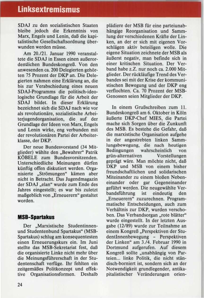 Seite 24 des Verfassungsschutzbericht 1989 Niedersachsen