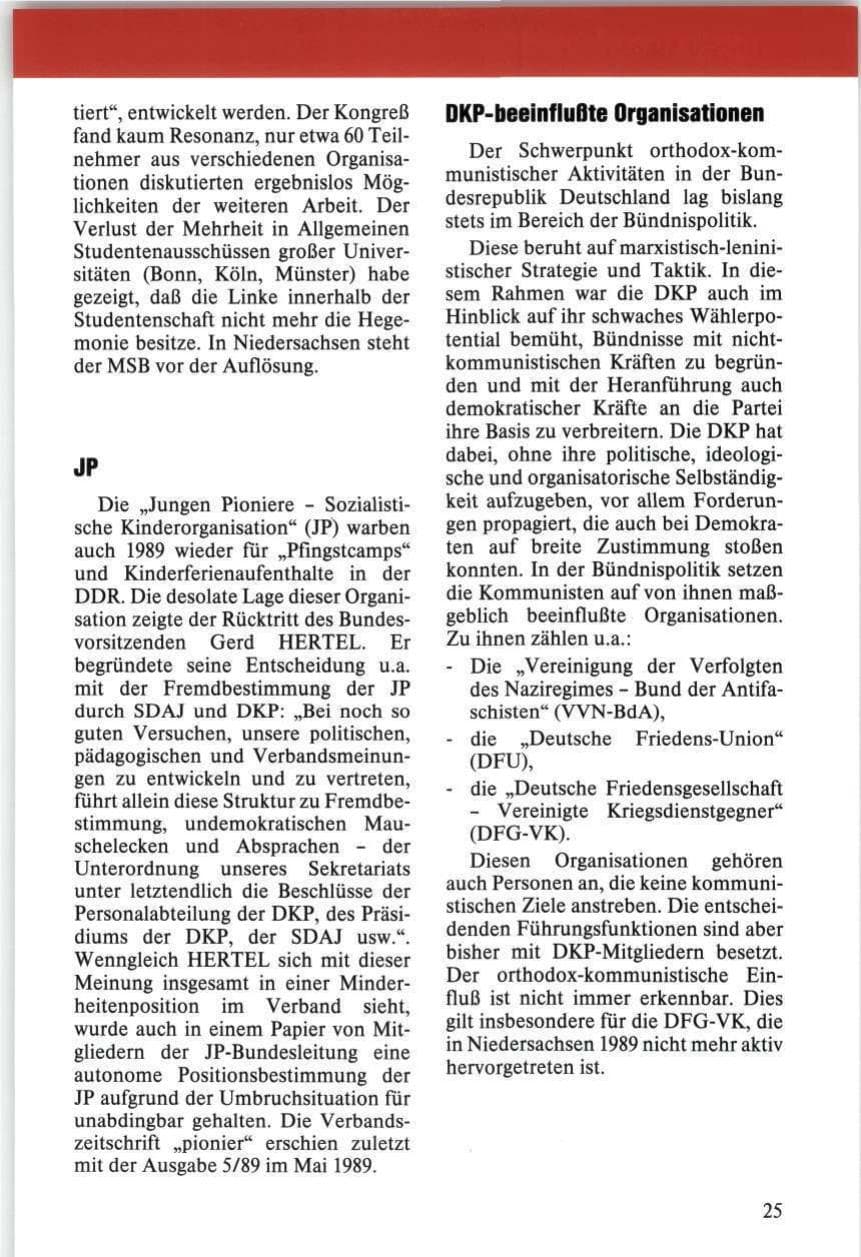 Seite 25 des Verfassungsschutzbericht 1989 Niedersachsen