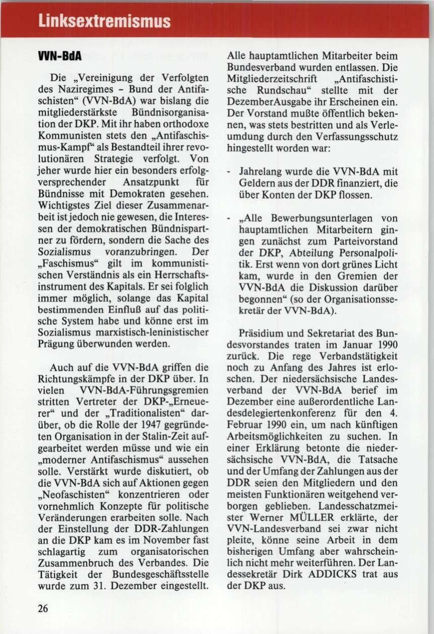 Seite 26 des Verfassungsschutzbericht 1989 Niedersachsen