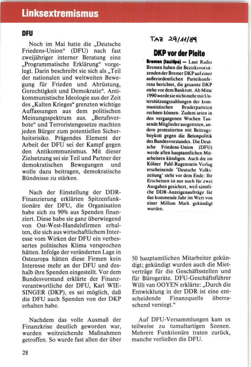 Seite 28 des Verfassungsschutzbericht 1989 Niedersachsen